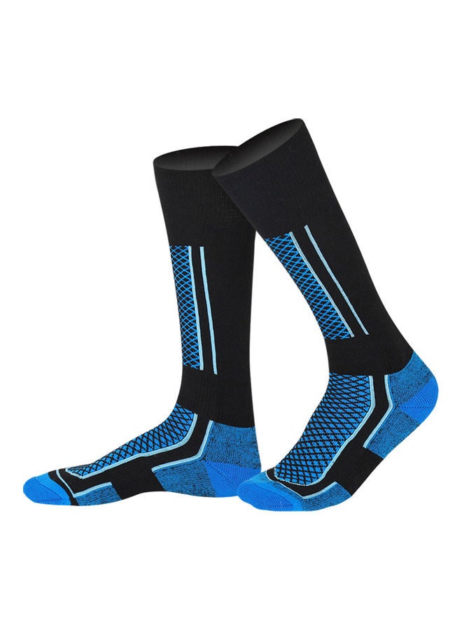 Winter Men Women Outdoor Sports Snowboard Cotton Thermal Warm Long Ski Socks Blue Black - Image 1