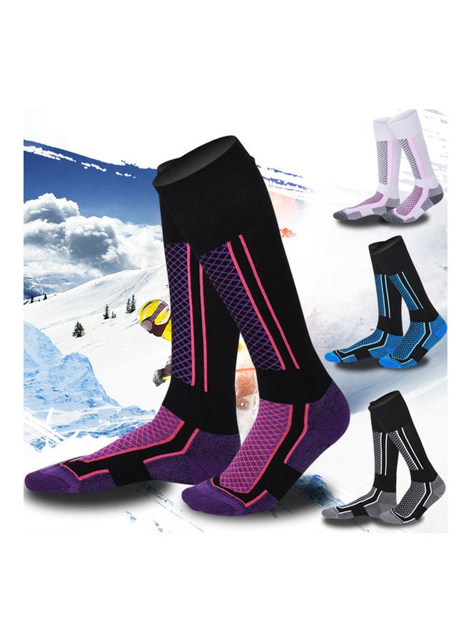 Winter Men Women Outdoor Sports Snowboard Cotton Thermal Warm Long Ski Socks Blue Black - Image 2