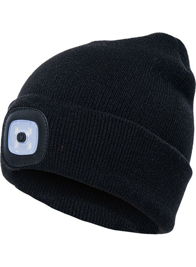 Unisex Outdoor Cycling Hiking LED Light Knitted Hat Winter Elastic Beanie Cap Black 20*10*20cm  - Image 1
