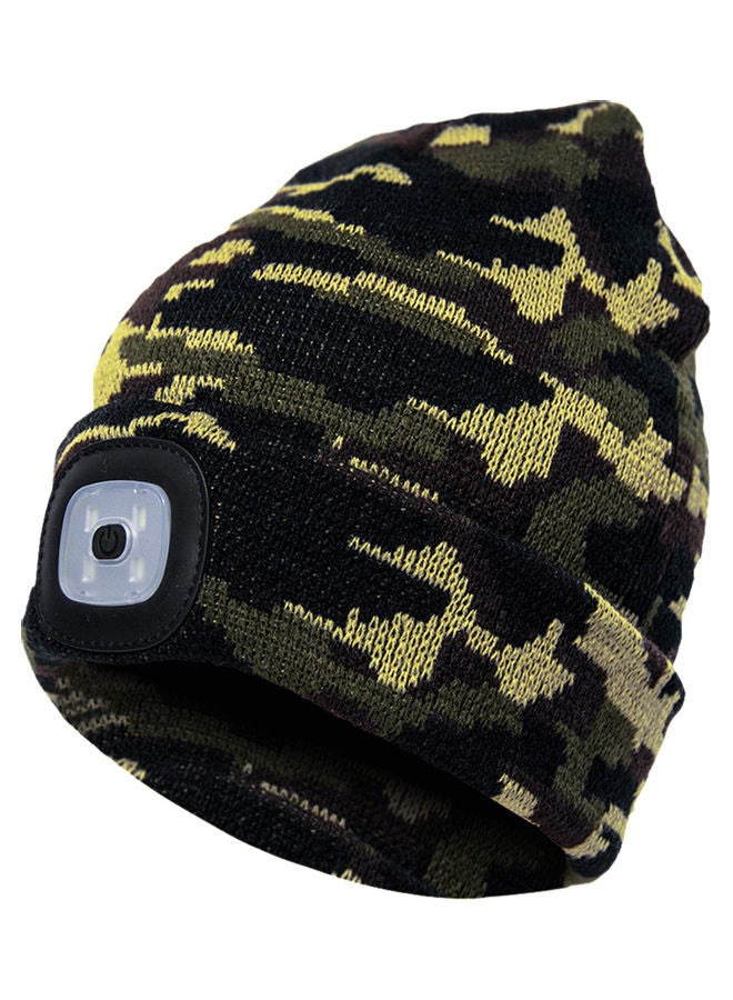 Unisex Outdoor Cycling Hiking LED Light Knitted Hat Winter Elastic Beanie Cap Camouflage Army Green 20*10*20cm - Image 1
