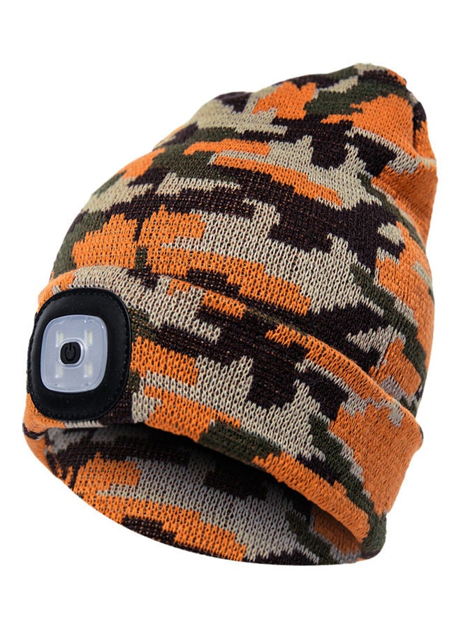 Unisex Outdoor Cycling Hiking LED Light Knitted Hat Winter Elastic Beanie Cap Camouflage Golden 20*10*20cm - Image 1