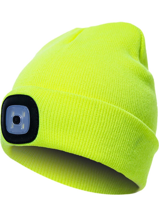 Unisex Outdoor Cycling Hiking LED Light Knitted Hat Winter Elastic Beanie Cap Fluorescent Yellow 20*10*20cm - Image 1