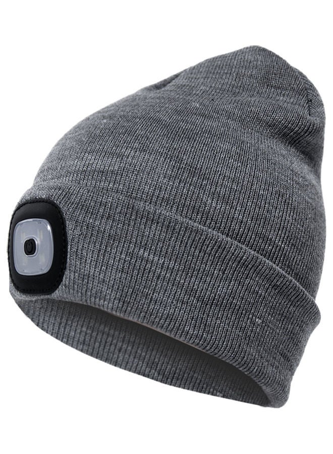 Unisex Outdoor Cycling Hiking LED Light Knitted Hat Winter Elastic Beanie Cap Grey 20*10*20cm  - Image 1