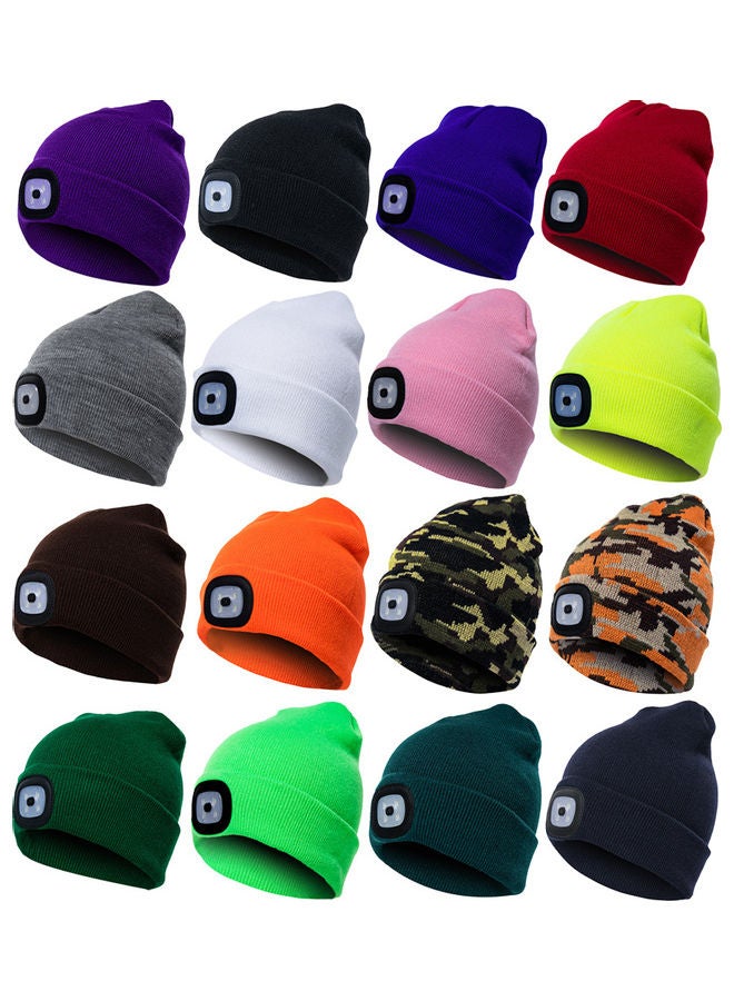 Unisex Outdoor Cycling Hiking LED Light Knitted Hat Winter Elastic Beanie Cap Grey 20*10*20cm  - Image 4