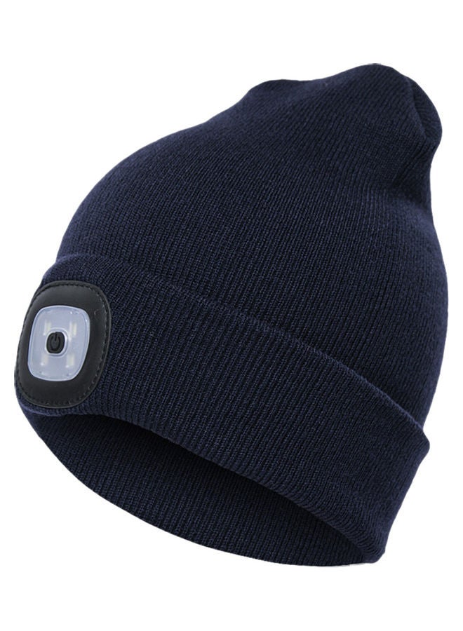 Unisex Outdoor Cycling Hiking LED Light Knitted Hat Winter Elastic Beanie Cap Navy Blue 20*10*20cm - Image 1
