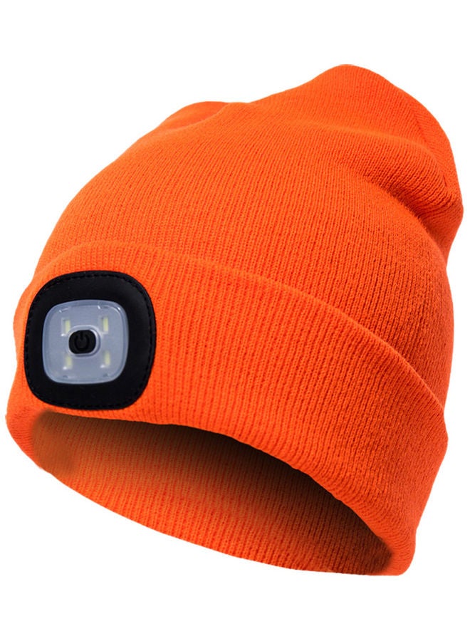 Unisex Outdoor Cycling Hiking LED Light Knitted Hat Winter Elastic Beanie Cap Orange 20*10*20cm - Image 1