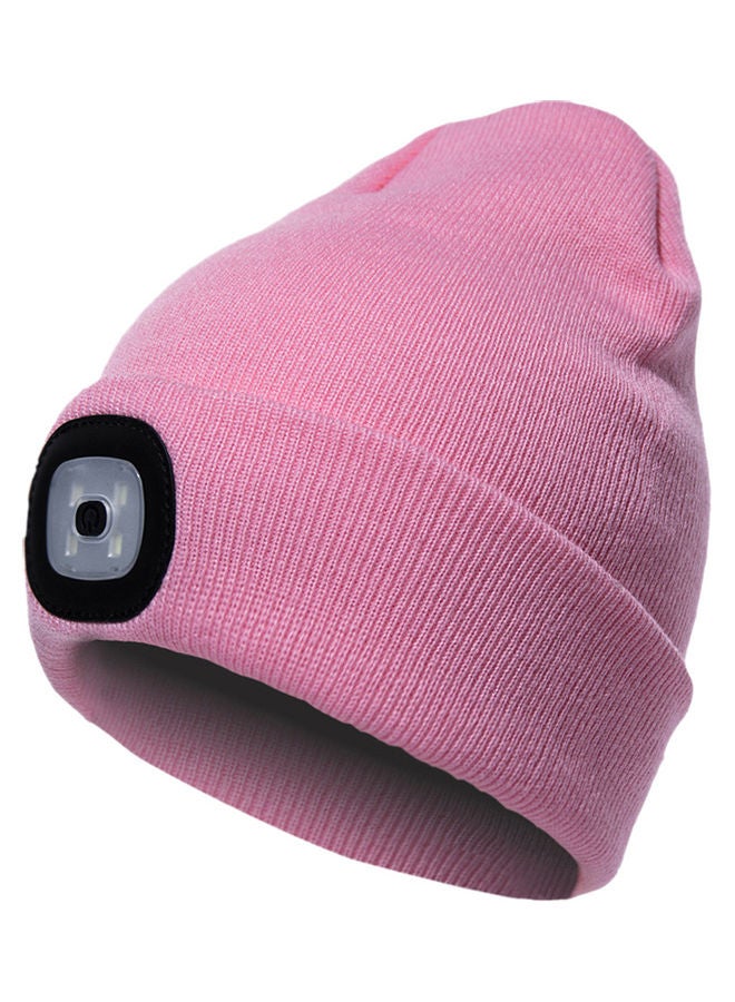 Unisex Outdoor Cycling Hiking LED Light Knitted Hat Winter Elastic Beanie Cap Pink 20*10*20cm - Image 1