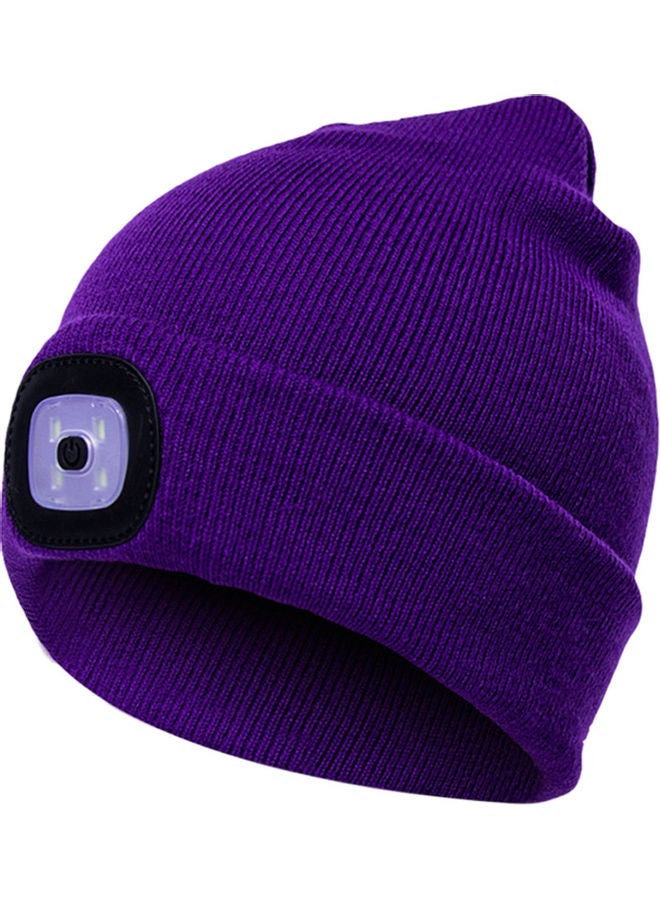Unisex Outdoor Cycling Hiking LED Light Knitted Hat Winter Elastic Beanie Cap Purple 20*10*20cm - Image 1