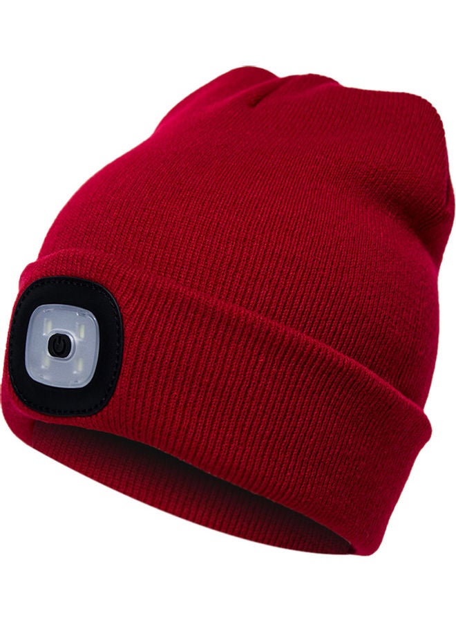Unisex Outdoor Cycling Hiking LED Light Knitted Hat Winter Elastic Beanie Cap Red 20*10*20cm - Image 1