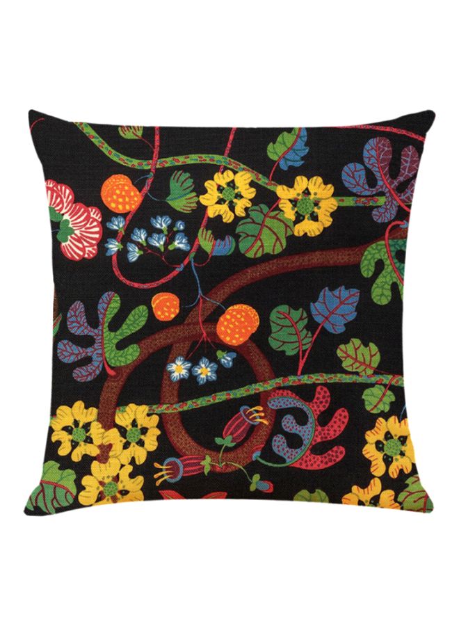 كيس وسادة بنقشة الزهور أسود/ أصفر/ أخضر 45x45سم