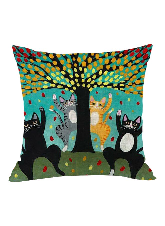 غطاء وسادة بطبعة قطة أصفر / أزرق / أخضر 45x45سم