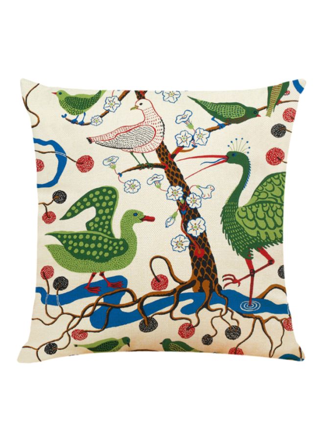 Birds Printed Cushion Cover White/Green/Blue 45x45cm