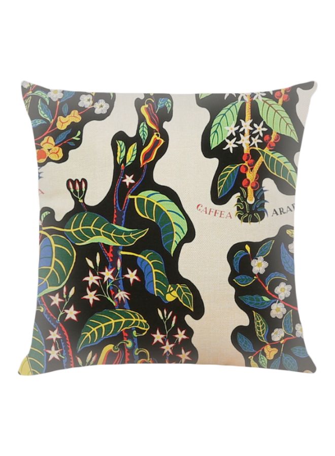 Floral Printed Cushion Cover Black/Green/White 45x45cm