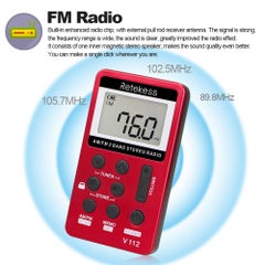 Retekess V-112 Portable AM/FM Stereo Radio V3765R_P Red  - Image 4