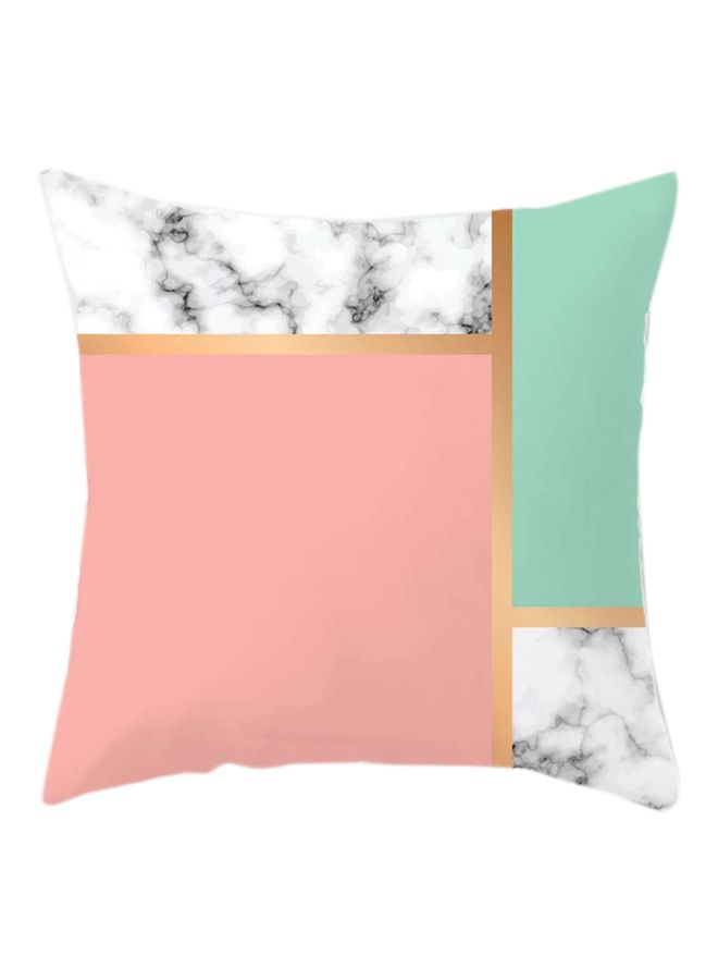 غطاء وسادة بنمط هندسي وردي/ أبيض/ أخضر