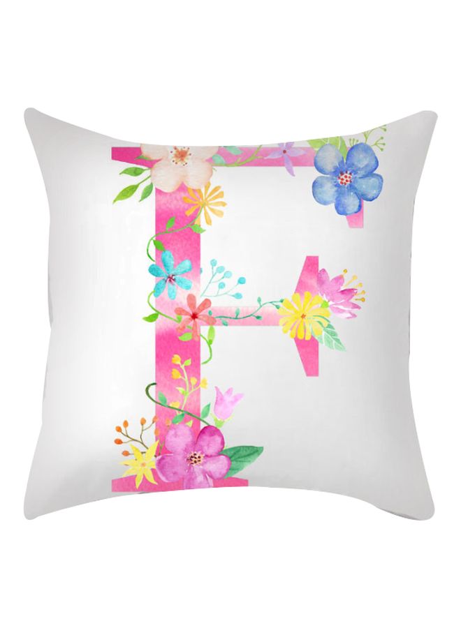Letter F Printed Cushion Cover White/Pink/Blue 45x45cm