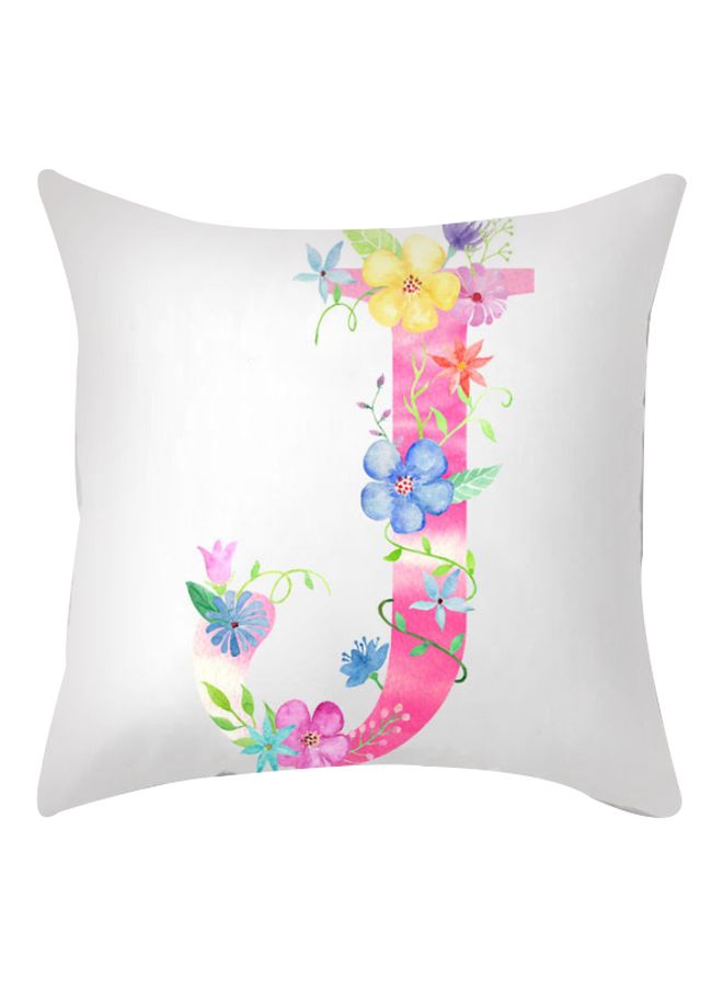 Letter J Printed Cushion Cover White/Pink/Blue 45x45cm