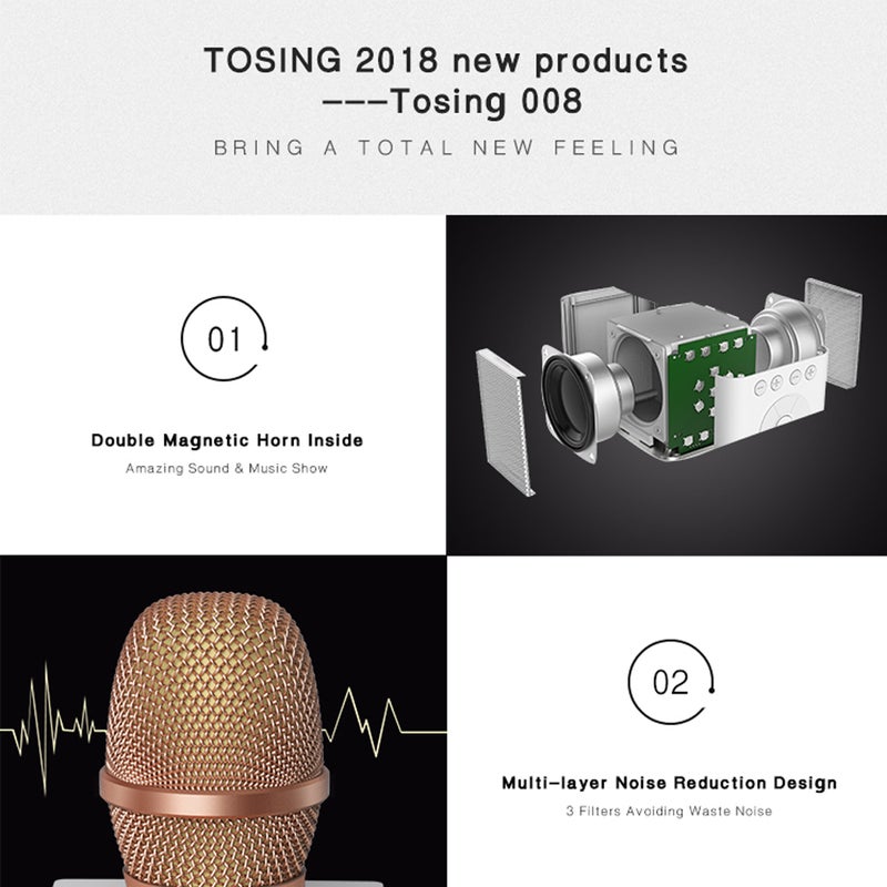 توسينج ميكروفون كاريوكي محمول باليد - لاسلكي مزود بتقنية بلوتوث 2 في 1 V4525GY_P رمادي - Image 5