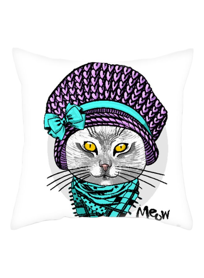 غطاء وسادة ديكور مطبوع عليه كلمة "Meow" أبيض / أزرق /أرجواني 45x45سم