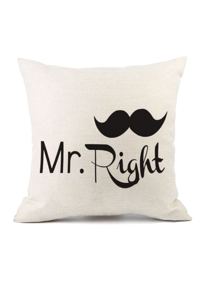 غطاء وسادة بطبعة Mr. Right أوف وايت/أسود 45x45سم