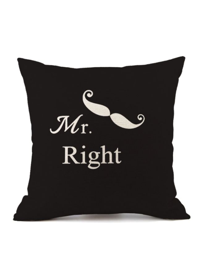 غطاء وسادة ديكور مطبوع عليه عبارة "Mr. Right" أسود/ أبيض 45x45سم