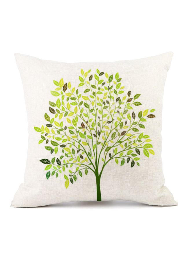 Tree Printed Decorative Cushion Cover Green/White 45x45cm