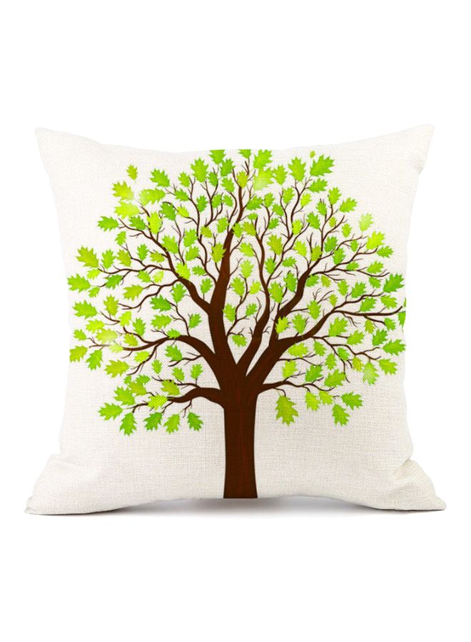 Tree Printed Decorative Cushion Cover White/Green/Brown 45x45cm