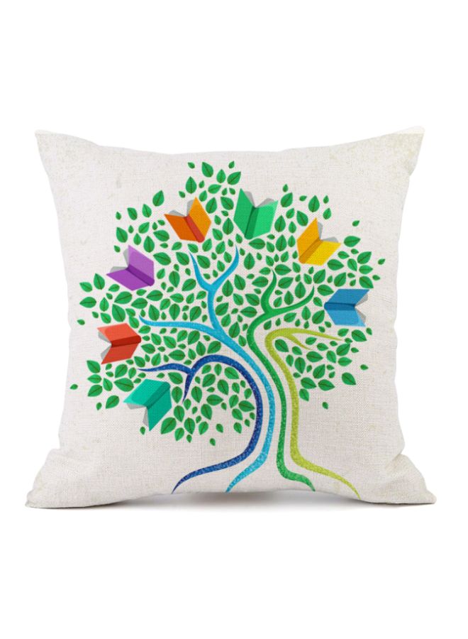 Tree Printed Decorative Cushion Cover White/Green/Yellow 45x45cm