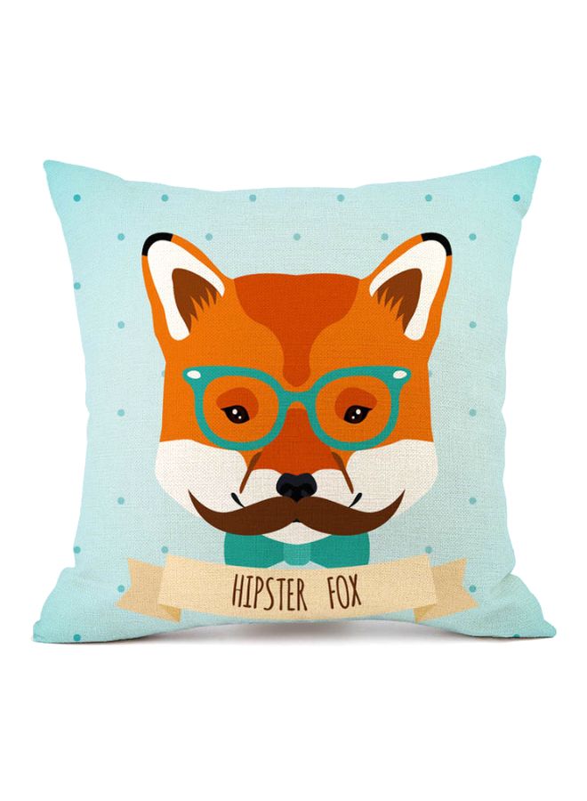 Hipster Fox Printed Cushion Cover Blue/Orange/Brown 45x45cm