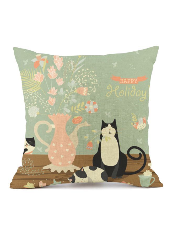 Happy Holiday Printed Cushion Cover Green/Black/Pink 45x45cm
