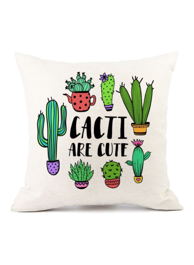 Cactus Quotes Printed Cushion Cover White/Green/Black 45x45cm