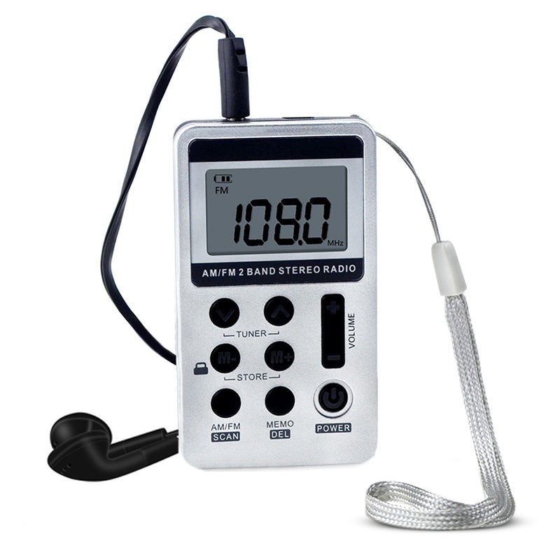HanRongDa HRD-103 AM FM Digital 2 Band Stereo Radio With Headphones V4327S_P Silver  - Image 1
