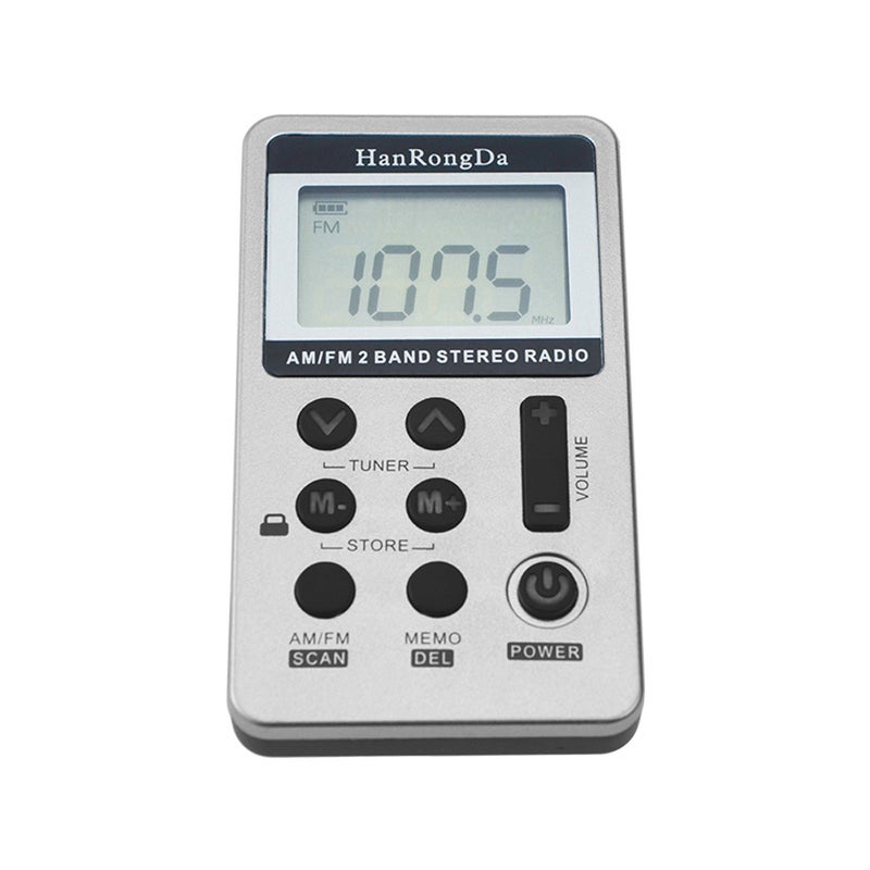 HanRongDa HRD-103 AM FM Digital 2 Band Stereo Radio With Headphones V4327S_P Silver  - Image 4