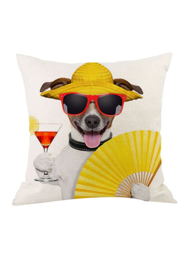 Dog Printed Cushion Cover White/Yellow/Black 45x45cm
