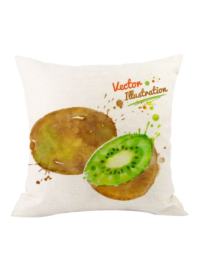 Vector Illustration Kiwi Printed Cushion Cover White/Brown/Green 45x45cm
