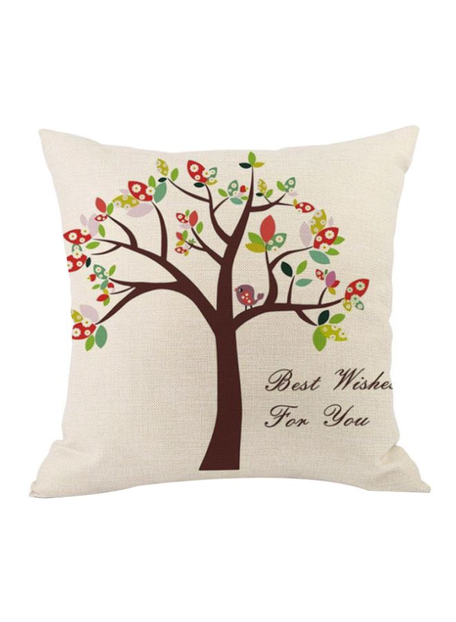 Best Wishes For You Printed Cushion Cover White/Brown/Red 45x45cm