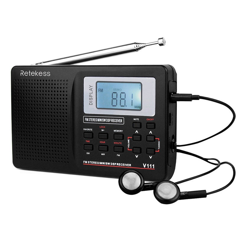 ريتيكيس راديو موالفة رقمي للجيب بصوت ستيريو MW/FM/SW مع سماعة أذن V4103_P أسود - Image 2