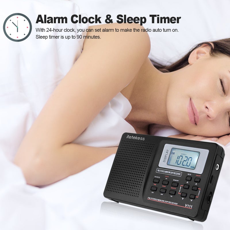 ريتيكيس راديو موالفة رقمي للجيب بصوت ستيريو MW/FM/SW مع سماعة أذن V4103_P أسود - Image 3