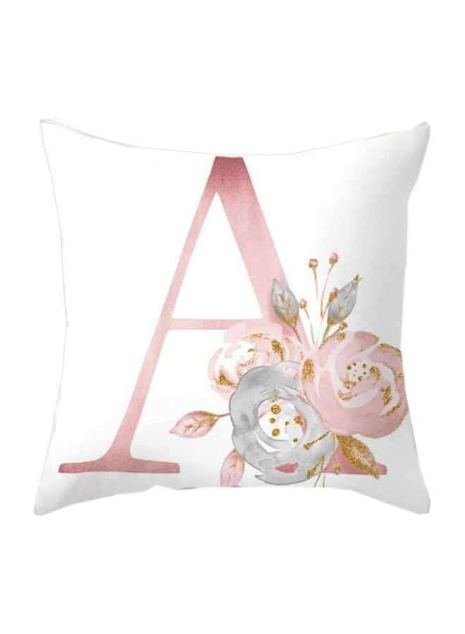 Alphabet A Printed Cushion Cover White/Pink/Grey 45x45cm