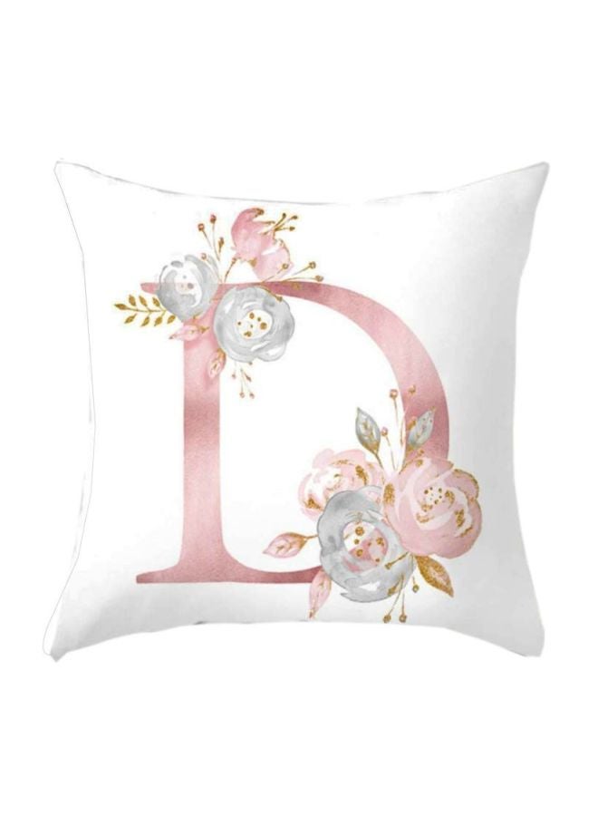 غطاء وسادة ديكور بطبعة حرف "D" وبنقشة زهور أبيض / وردي / أزرق 45x45سم