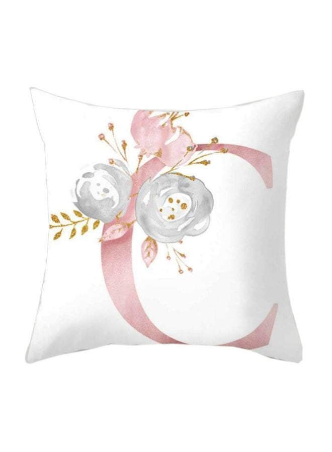 Alphabet C Printed Cushion Cover White/Pink/Grey 45x45cm