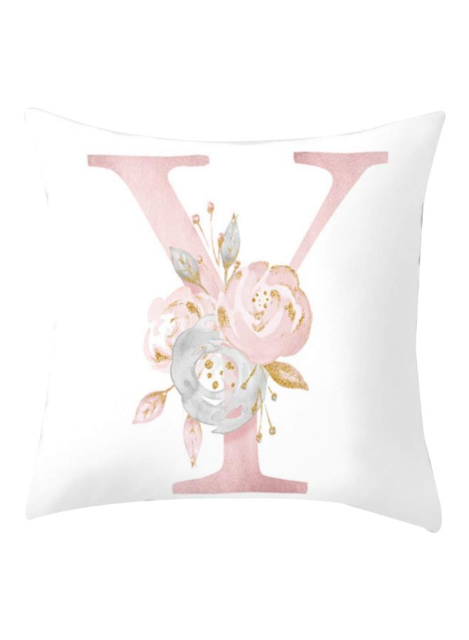 Letter Y Printed Cushion Cover White/Pink/Grey 45x45cm