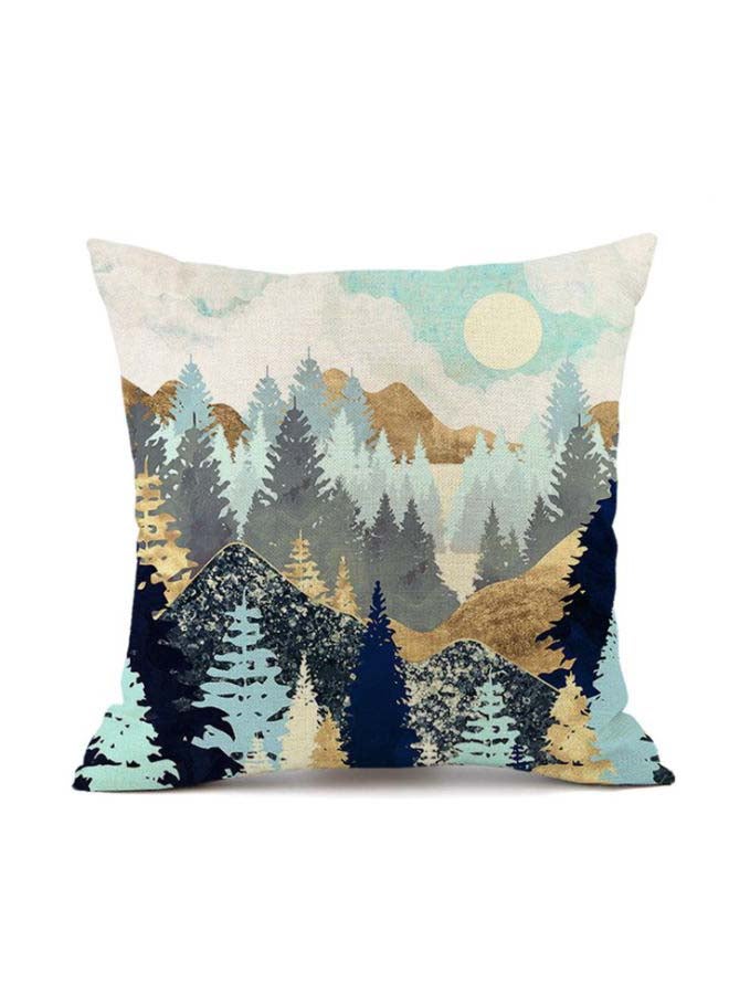 غطاء وسادة بطبعة رسمة لجبل بيج\أزرق\أخضر 45x45سم