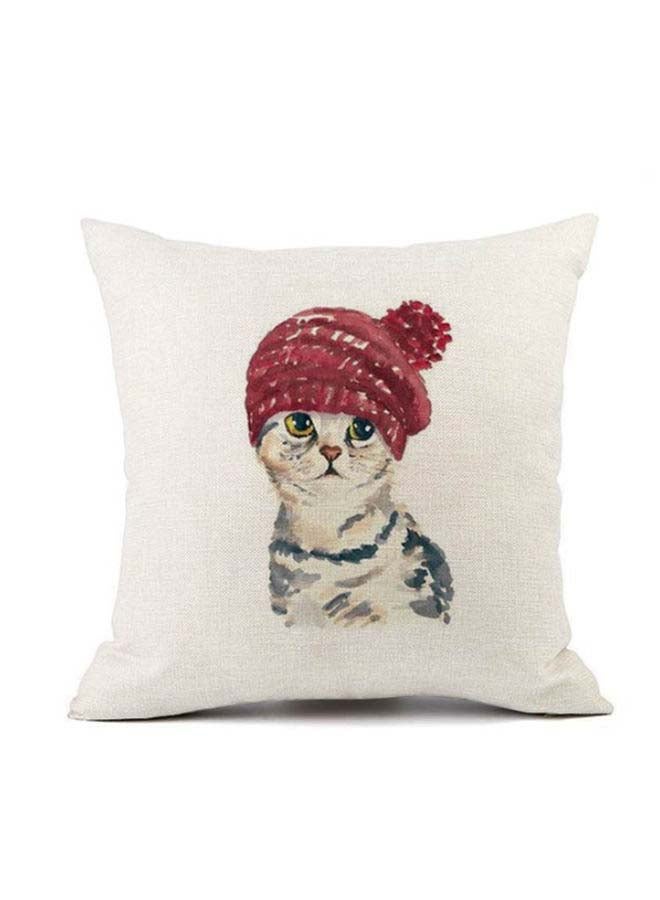 Cat Printed Cushion Cover White/Red/Grey 45x45cm