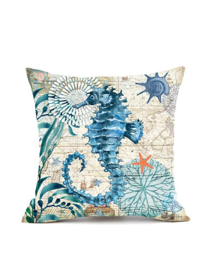 بيوينتي غطاء وسادة ديكور مزين بطبعة تعبر عن الحياة البحرية أزرق/أخضر/بيج 45x45سم