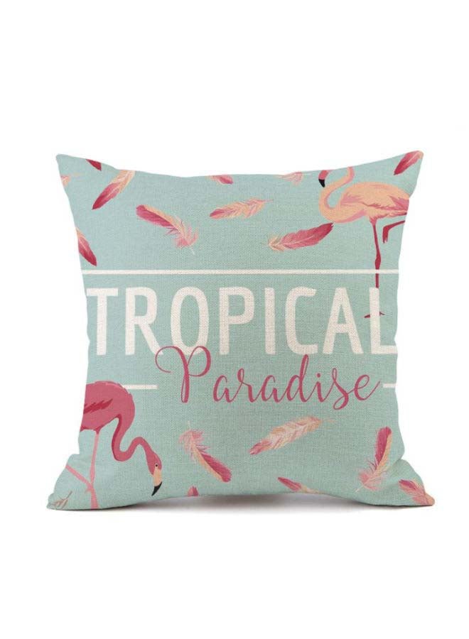 غطاء وسادة ديكور بتصميم فلامنجو ومطبوع بعبارة "Tropical Paradise" أزرق/ وردي/ أبيض 45x45سم