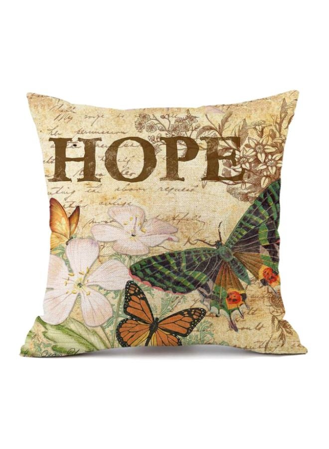 Butterfly Printed Cushion Cover Beige/Brown/Green 45x45cm
