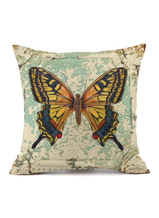 Butterfly Printed Cushion Cover Yellow/Blue/Green 45x45cm