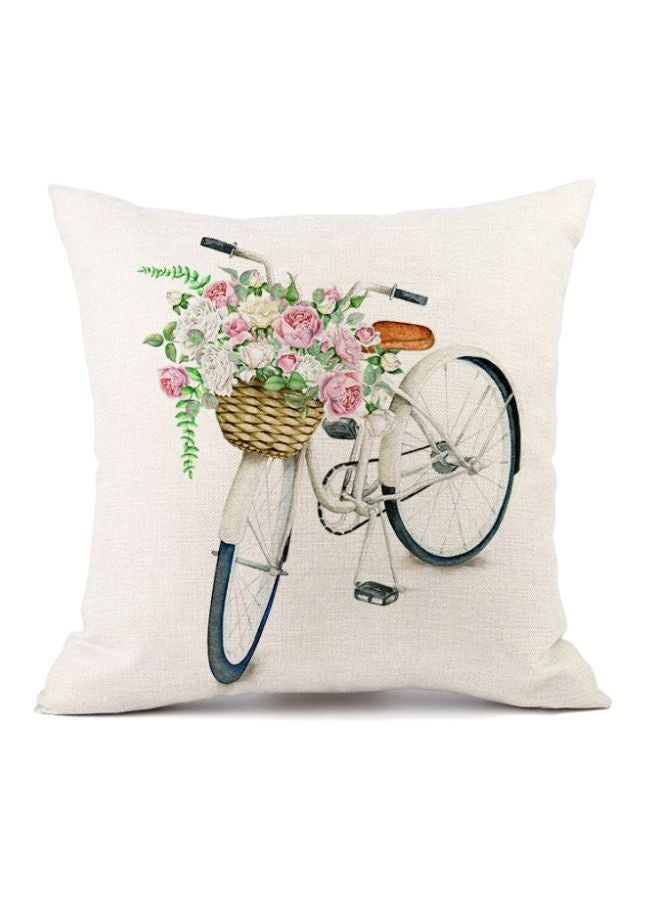 Floral Printed Cushion Cover White/Green/Pink 45x45cm