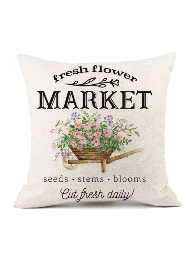 Fresh Flower Market Printed Cushion Cover Beige/Pink/Green 45x45cm